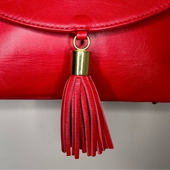 Onna Ehrlich Red Leather Handbag Purse with Top Handle & Tassel Made in USA 🇺🇸 - Picture 2 of 14